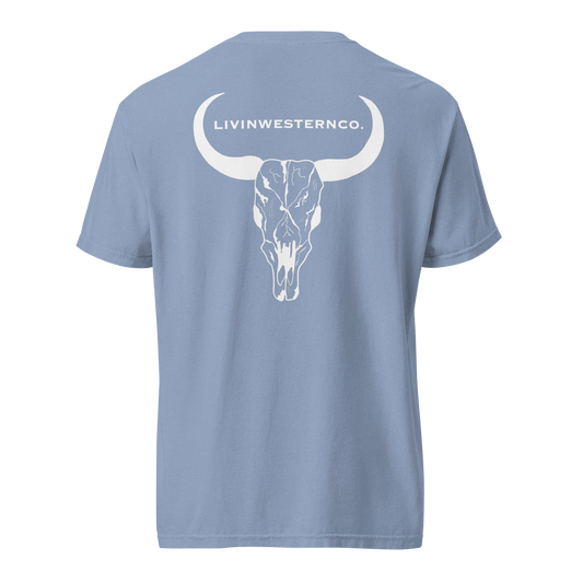 Unisex Bull Skull Heavyweight T-shirt - Jean Blue