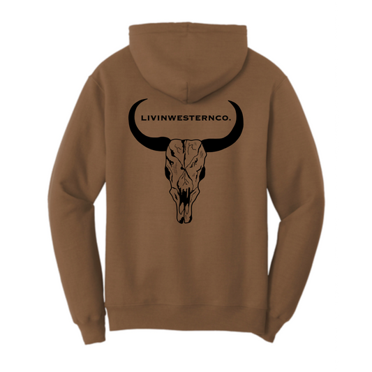 Unisex Bull Skull Hoodie - Woodland Brown