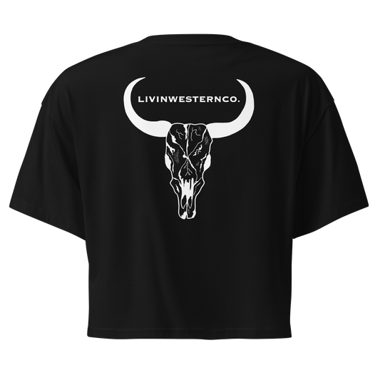 Women's Bull Skull Crop Tee - Black