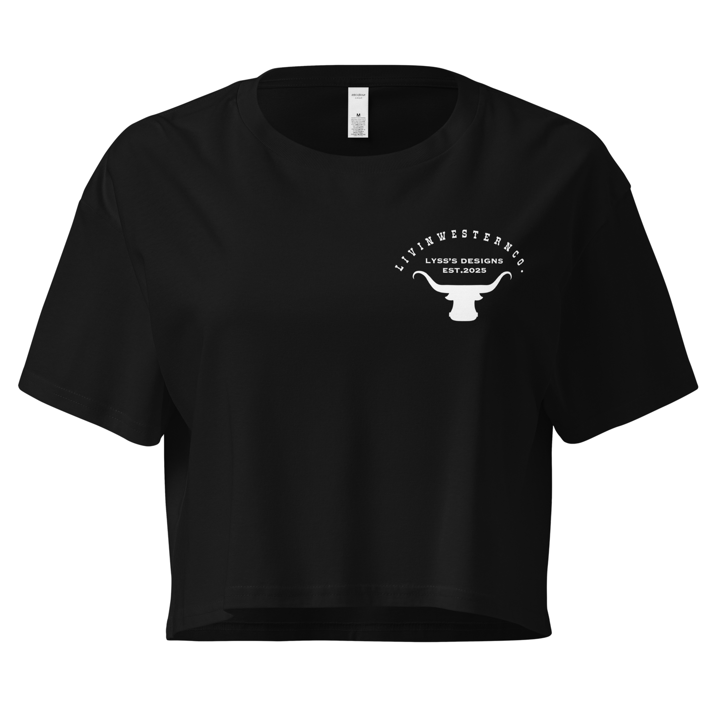 Women's Bull Skull Crop Tee - Black